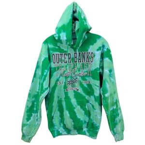 Outer Banks North Carolina Tie Dye Hoodie‎ Sweatshirt Green White Y2K Size Small